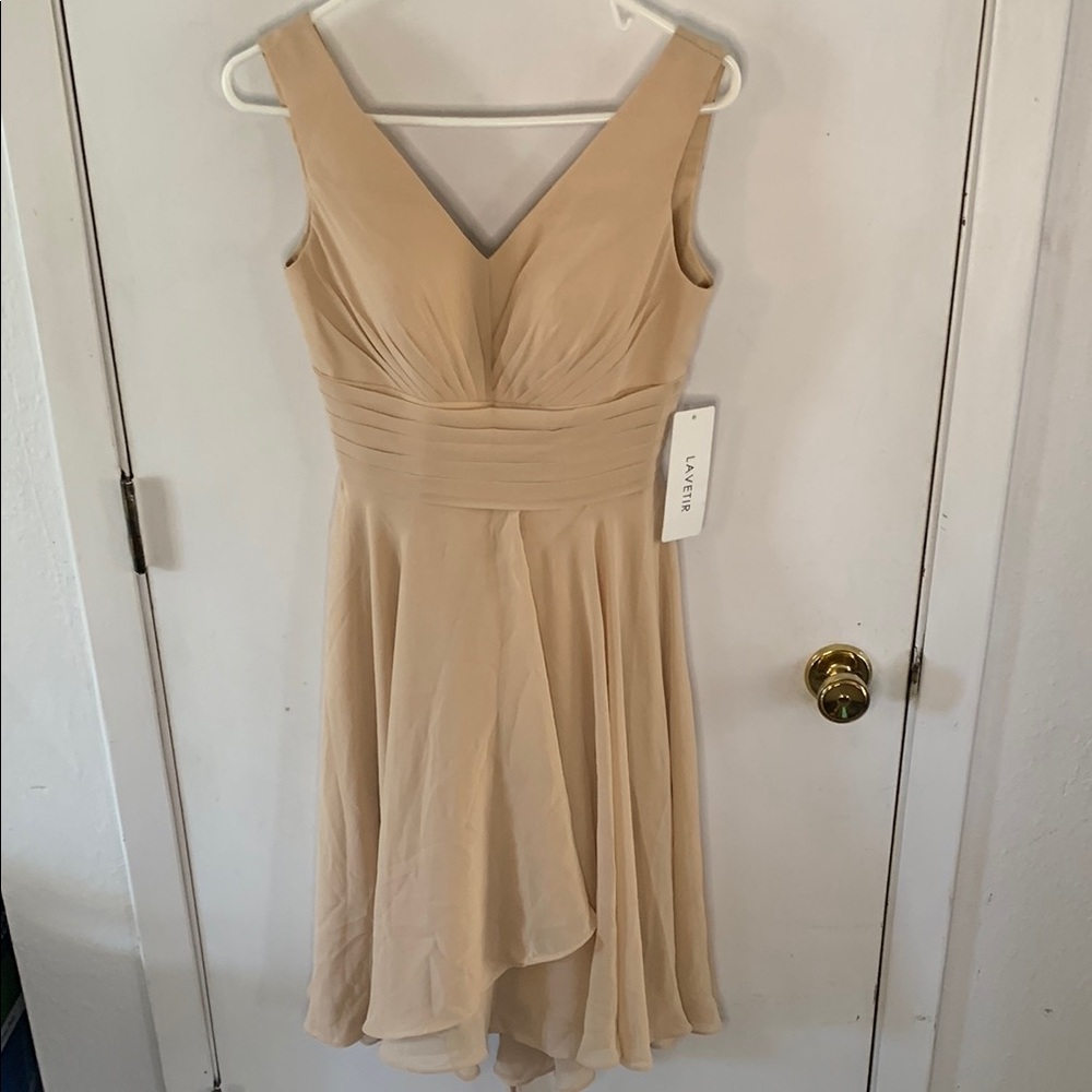 Lavetir nude beige sleeveless corset dress with pleated bodice & waist Size 4